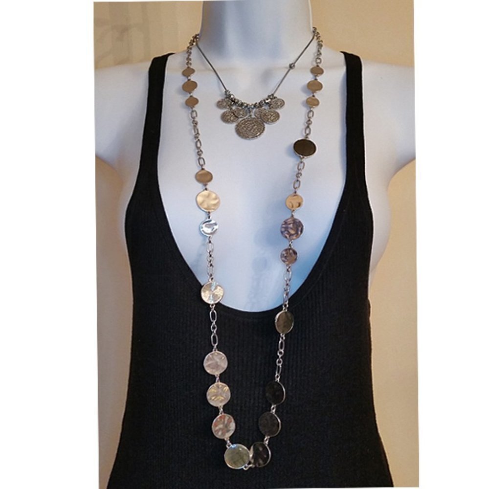 CURATED bundle Lia Sophia & Sara Bella Chain Disc Necklaces Layered Look